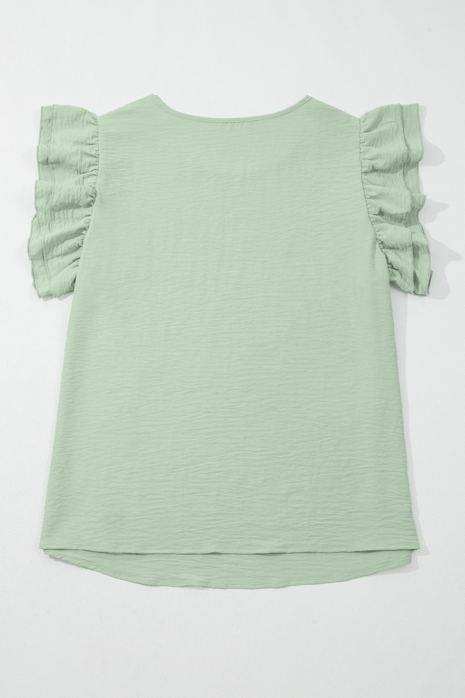 Plus Size Solid Crew Neck Ruffle Sleeve Top