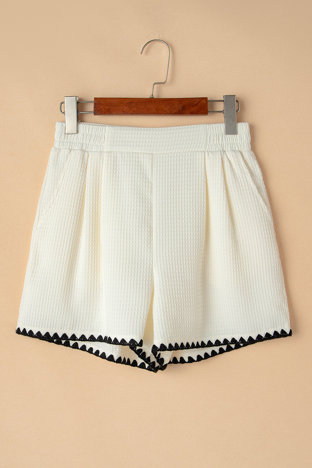 Contrast Ricrac Hem Waffle Textured Shorts
