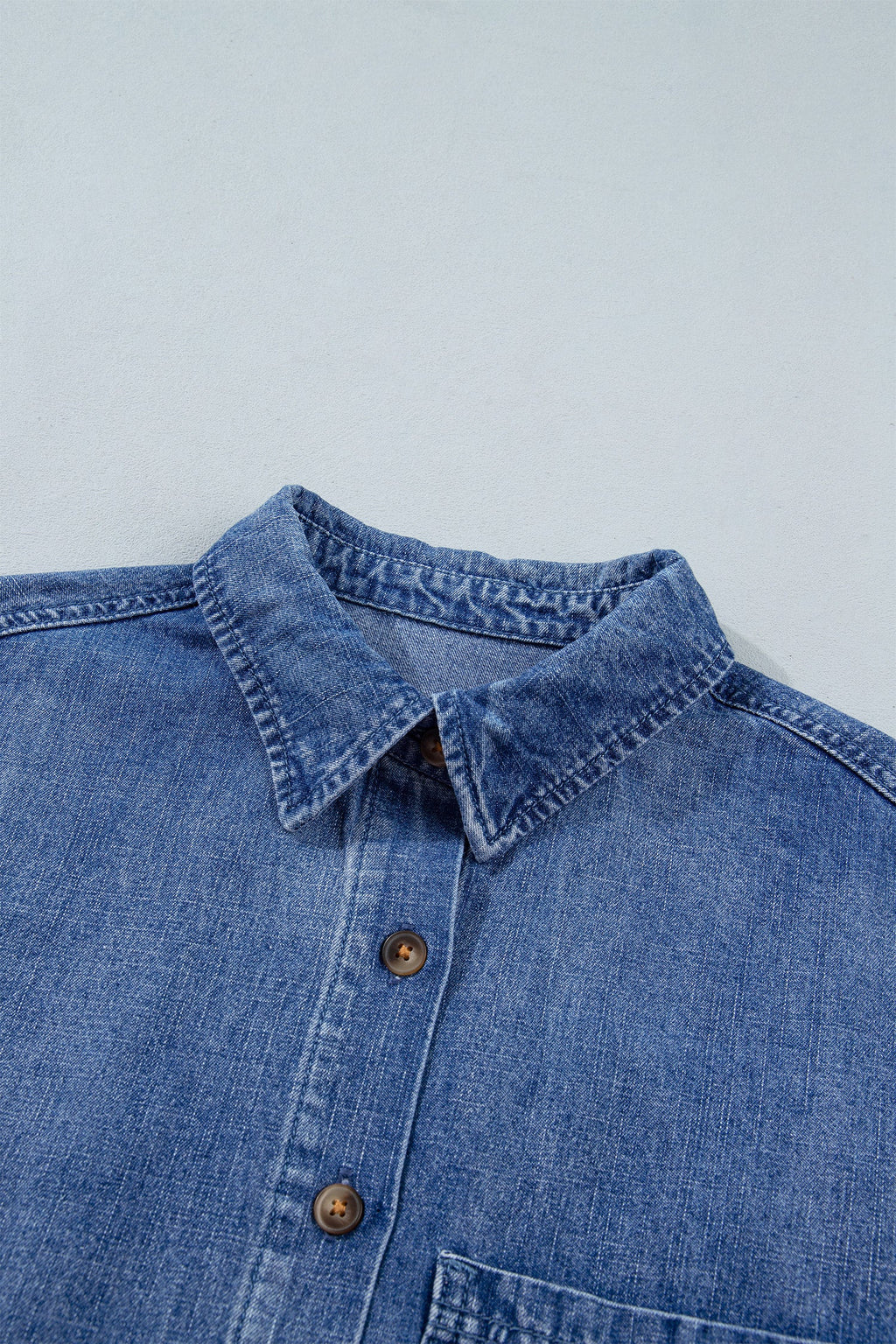 Denim Chest Pocket 3/4 Sleeve Loose Buttoned Shirt