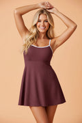 Colorblock Trim Ribbed Pocketed Lined Swim Dress