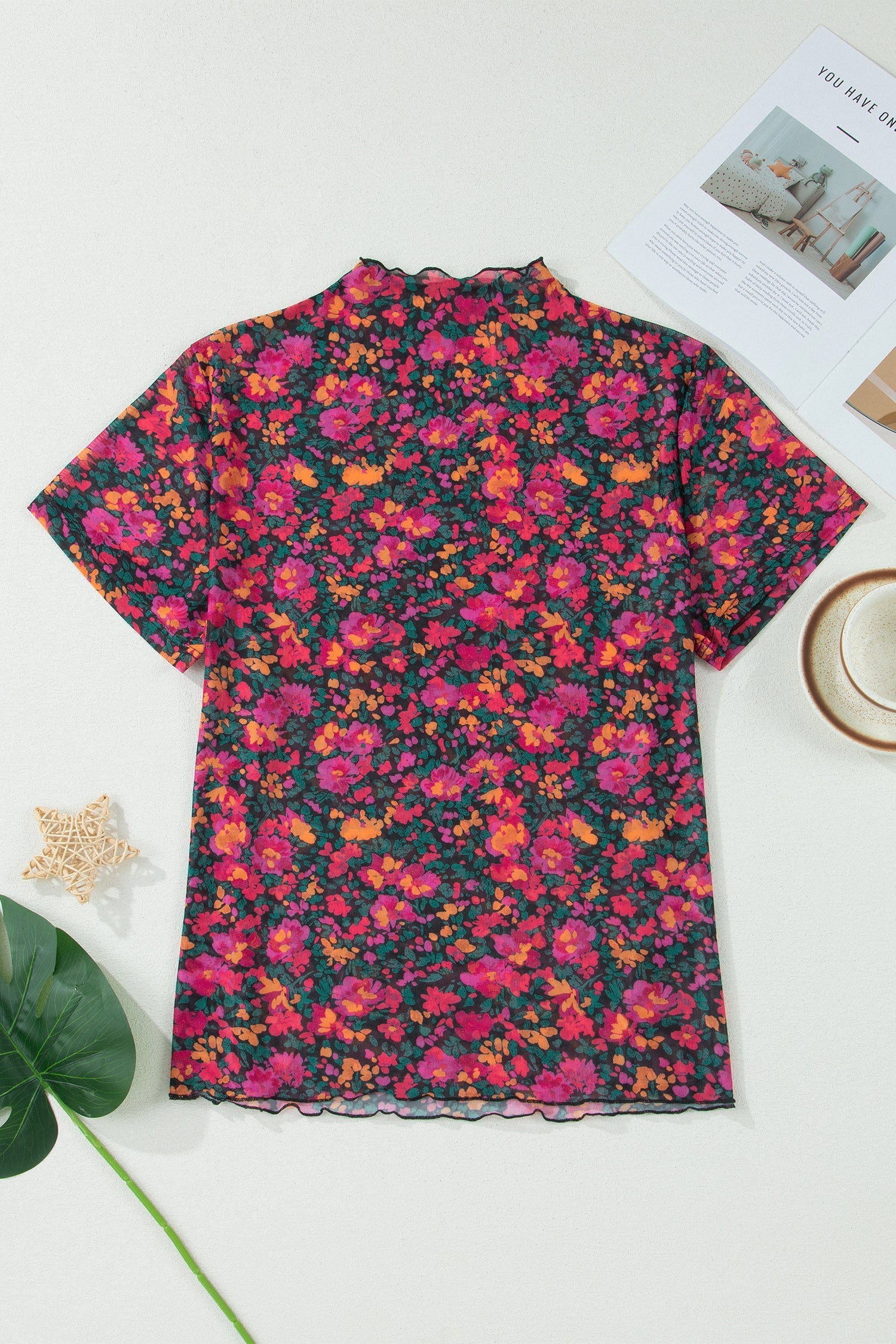Plus Size Floral Mesh Short Sleeve Top