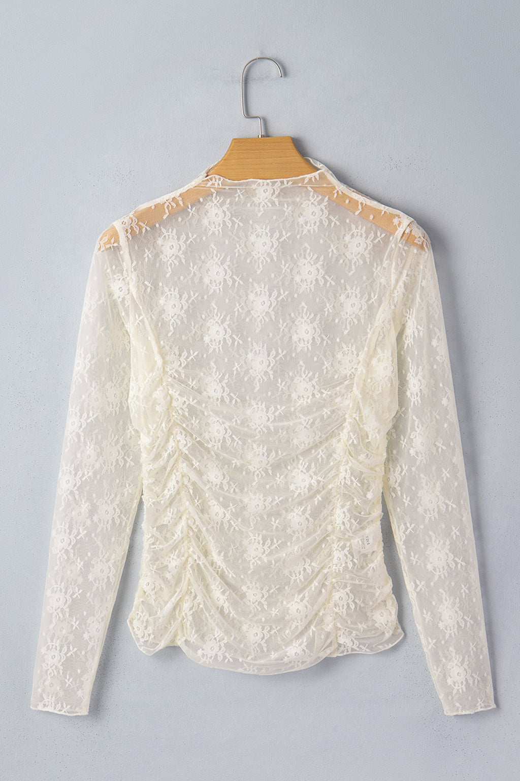 Floral Mesh Ruched Long Sleeve Sheer Top