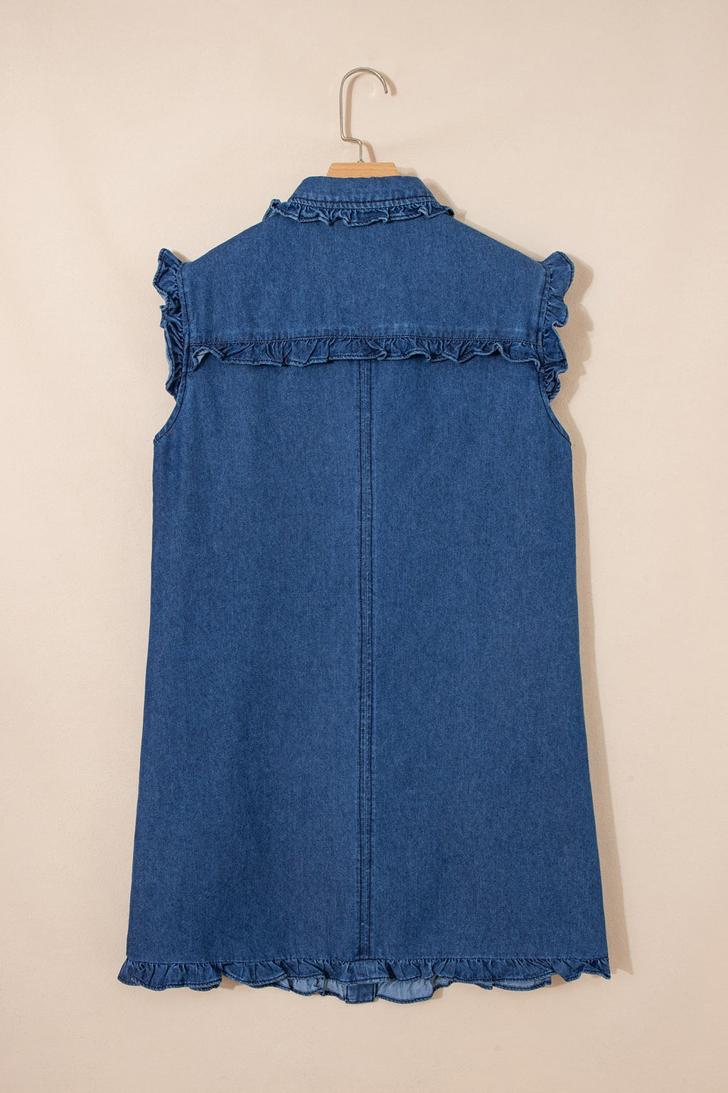Denim Ruffle Edge Collared Button Up Dress
