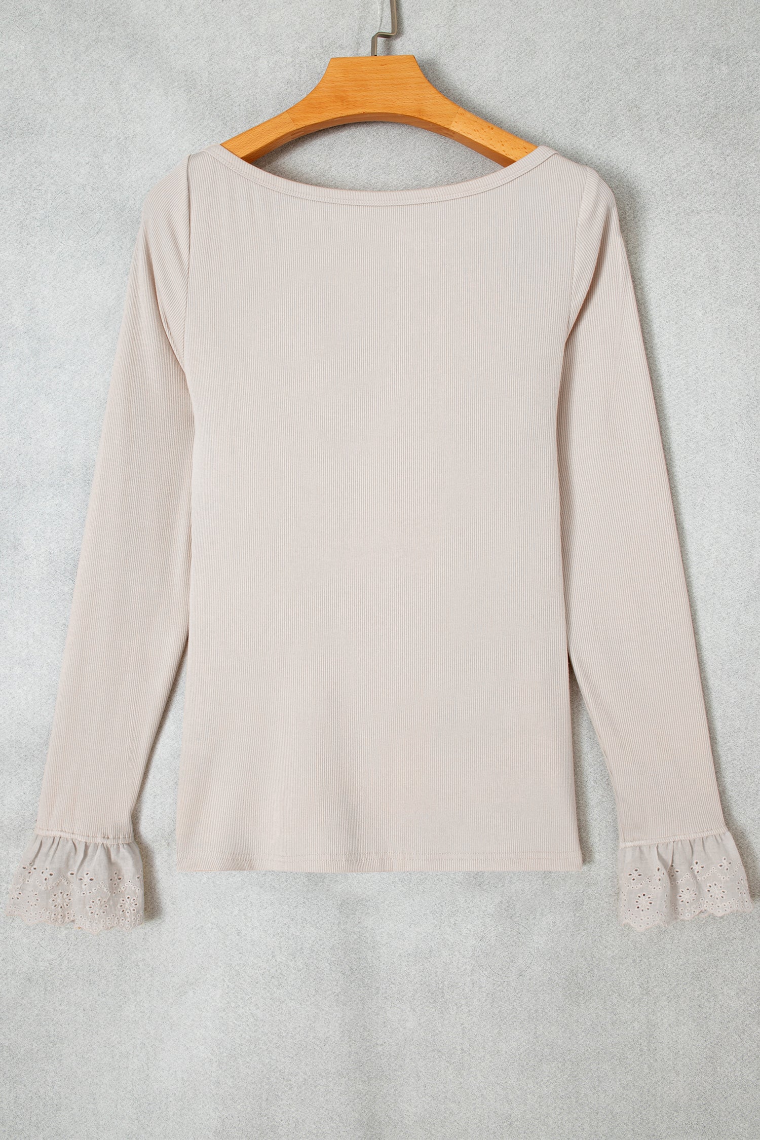 Lace Cuff Patchwork Round Neck Long Sleeve Top