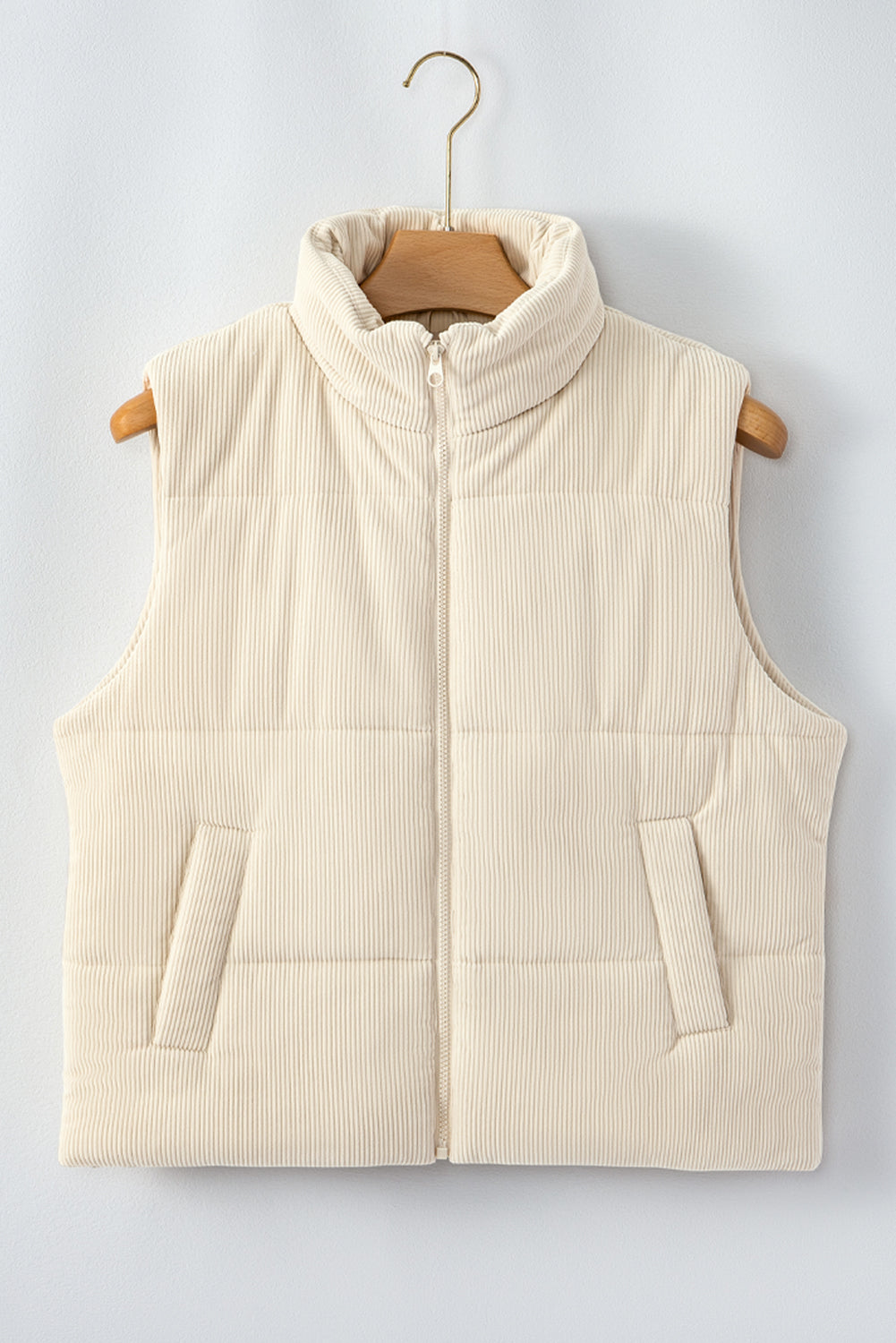Scottie Solid Color Corduroy Puffer Vest Coat - Beige