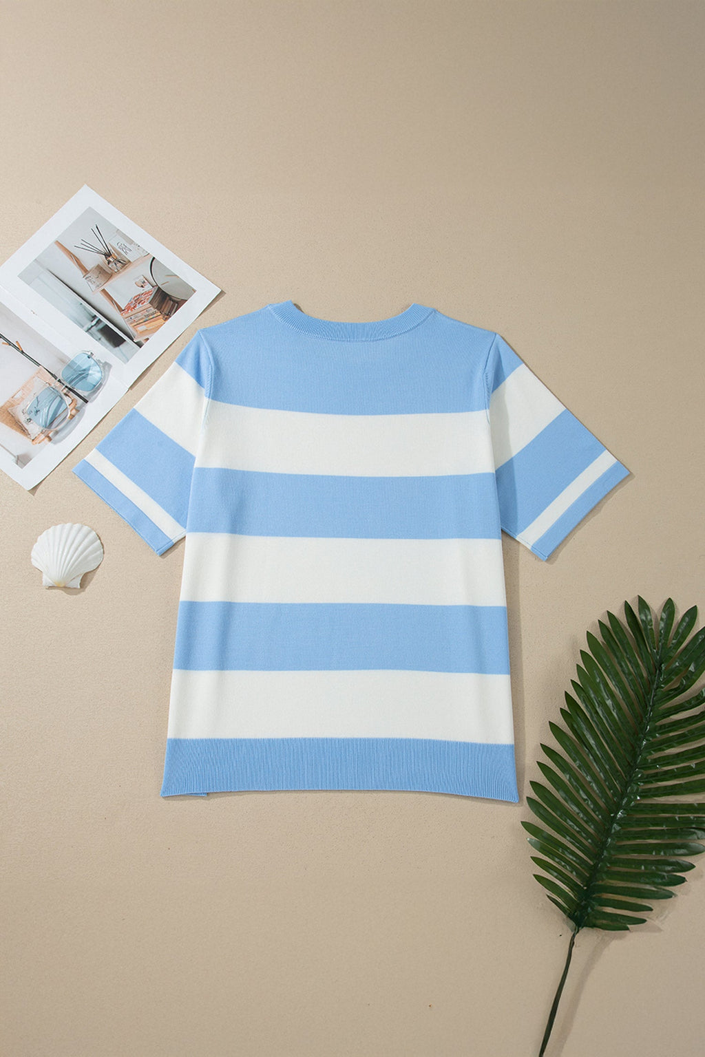 Plus Size Stripe Colorblock Short Sleeve Sweater