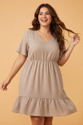 Plus Size Textured Ruffle Short Sleeve Dress