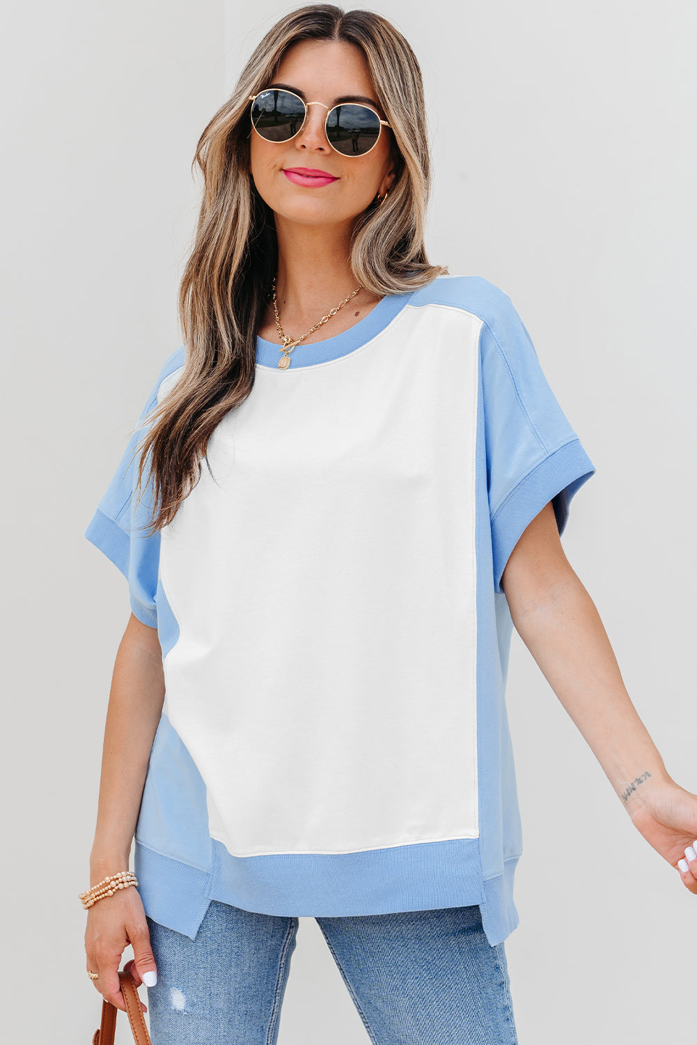 Colorblock Exposed Seam Crew Neck T-Shirt