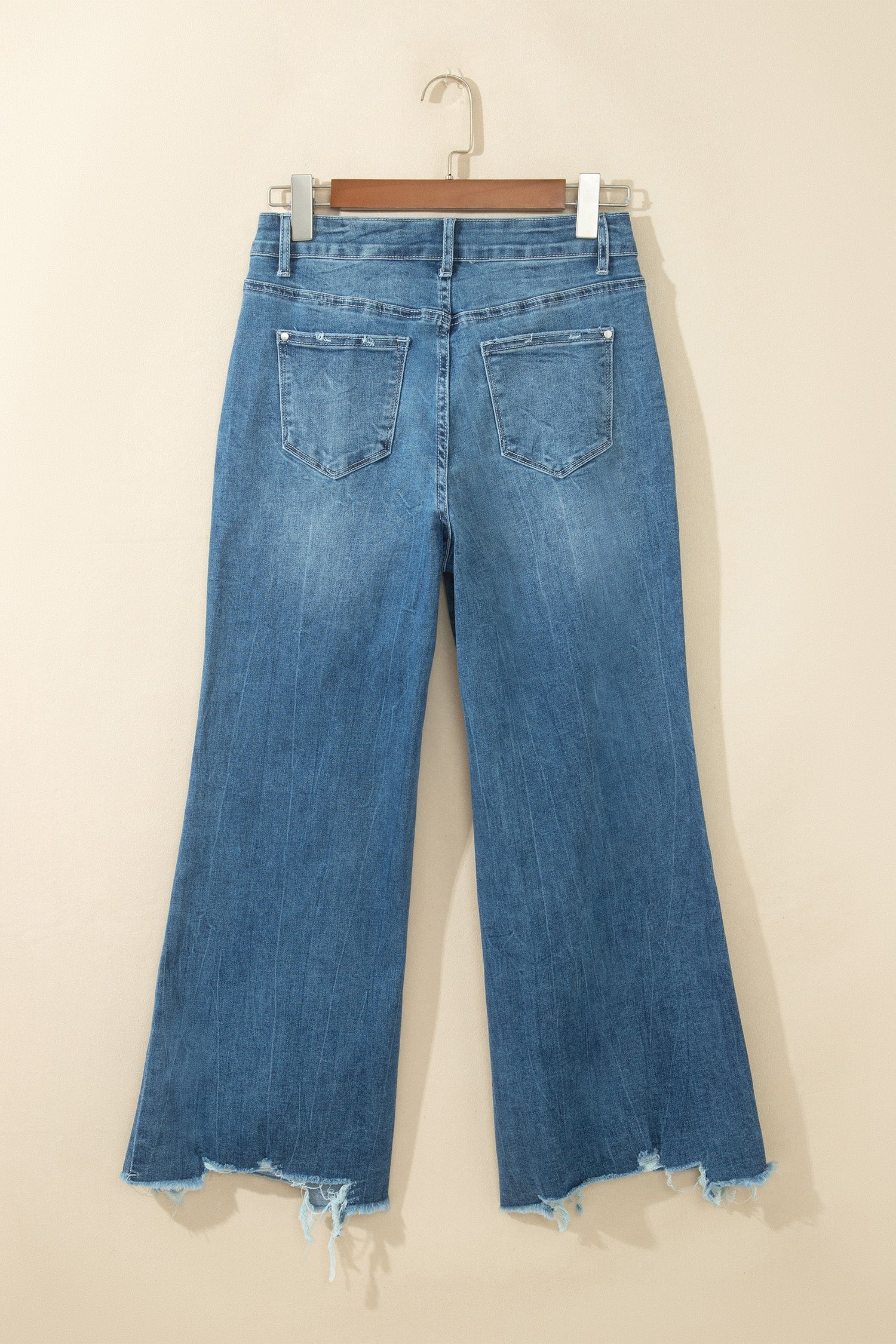 Denim High Waist Frayed Hem Flare Jeans