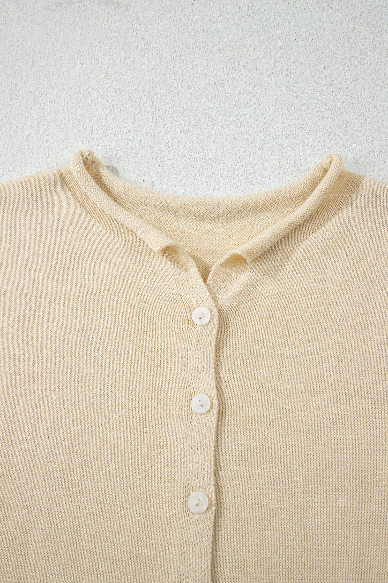 Kiara Buttoned Front Rolled Hem Cap Sleeve Sweater Top