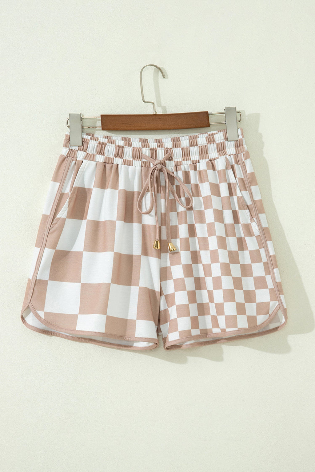 Checker Patchwork Beaded Drawstring Shorts