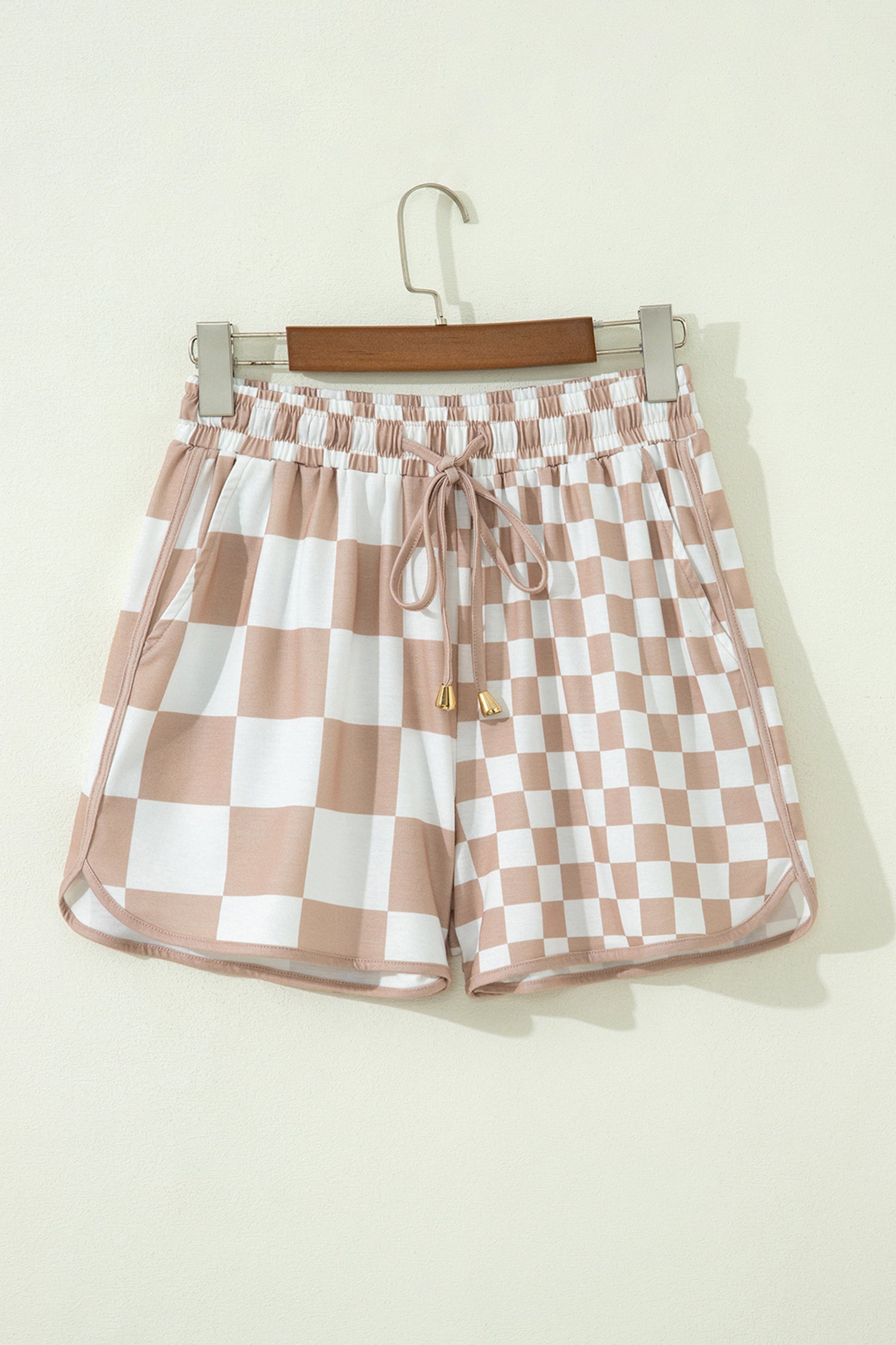 Checker Patchwork Beaded Drawstring Shorts