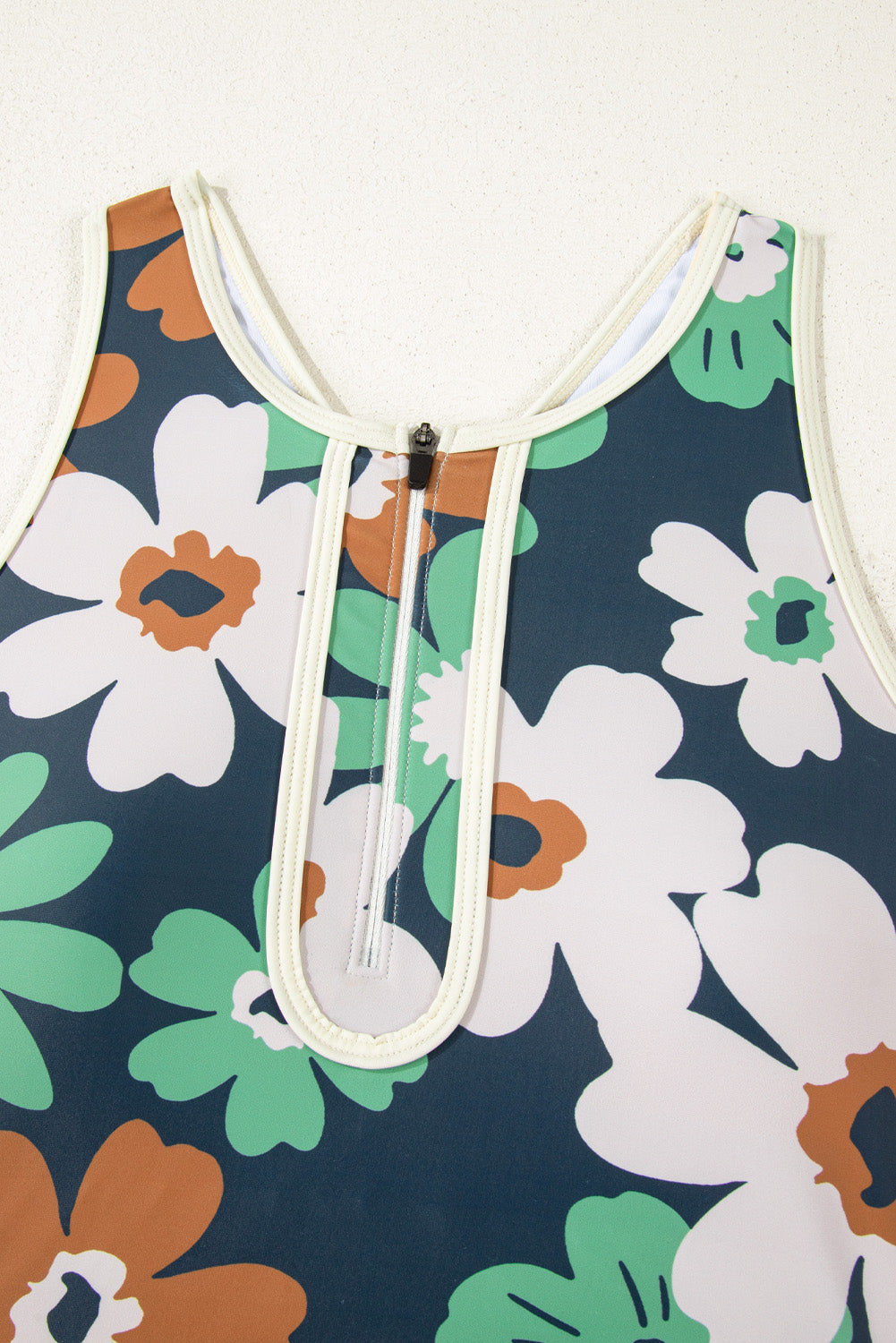 Flower Zip-Up Racerback Top & High Waist Bikini Set