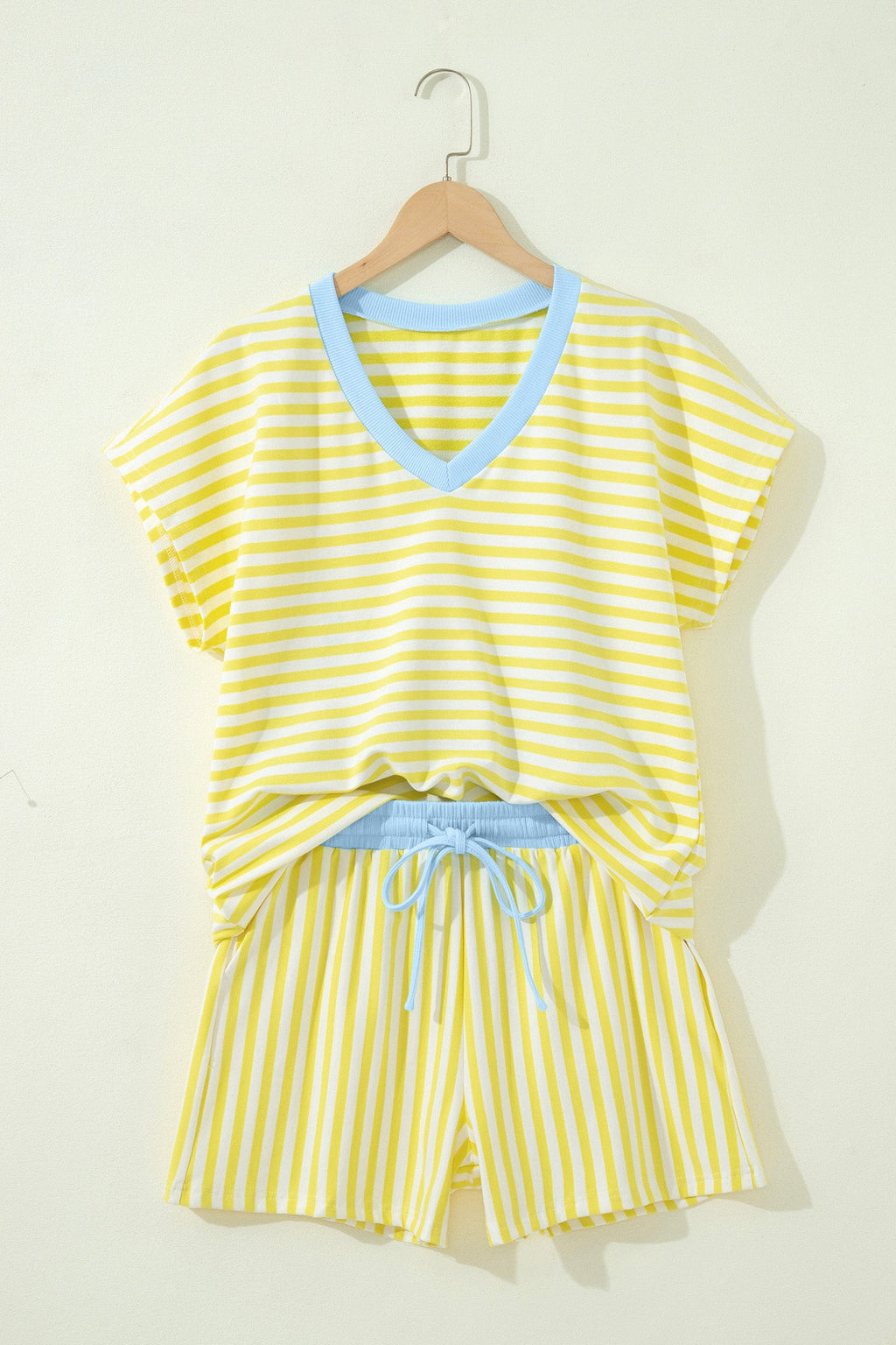 Stripe Colorblock V-Neck Tee & Drawstring Short Set