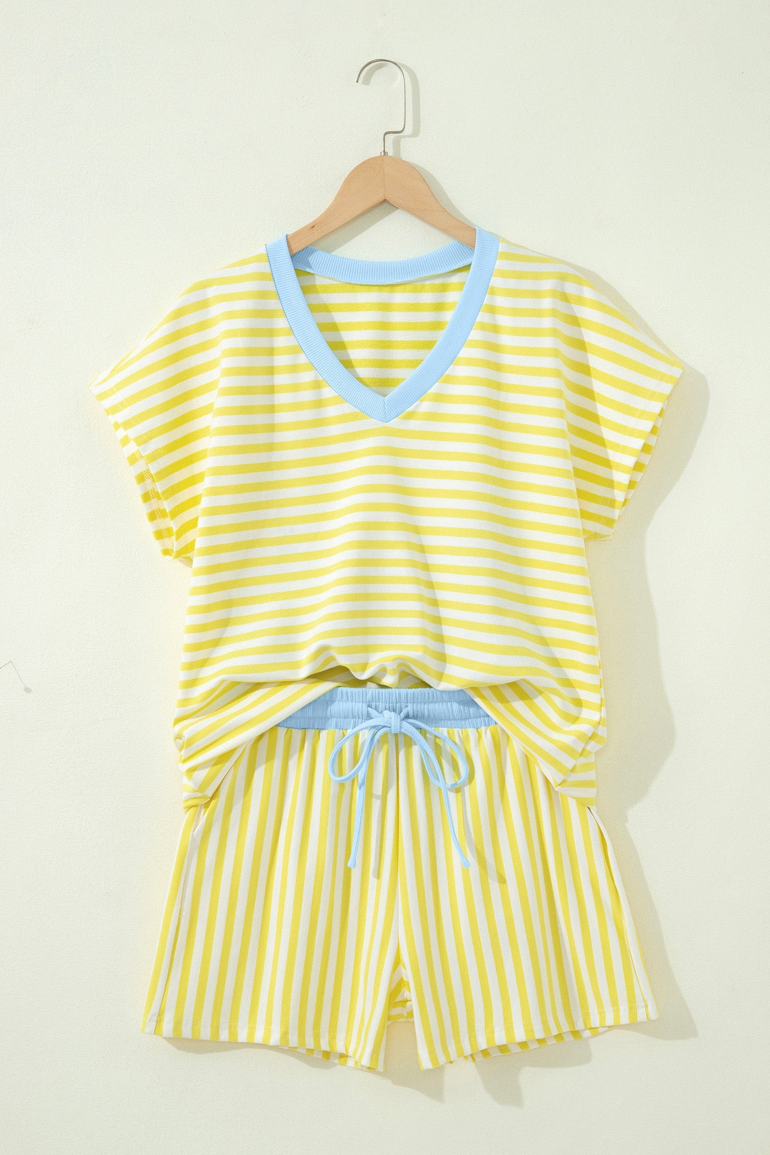 Stripe Colorblock V-Neck Tee & Drawstring Short Set