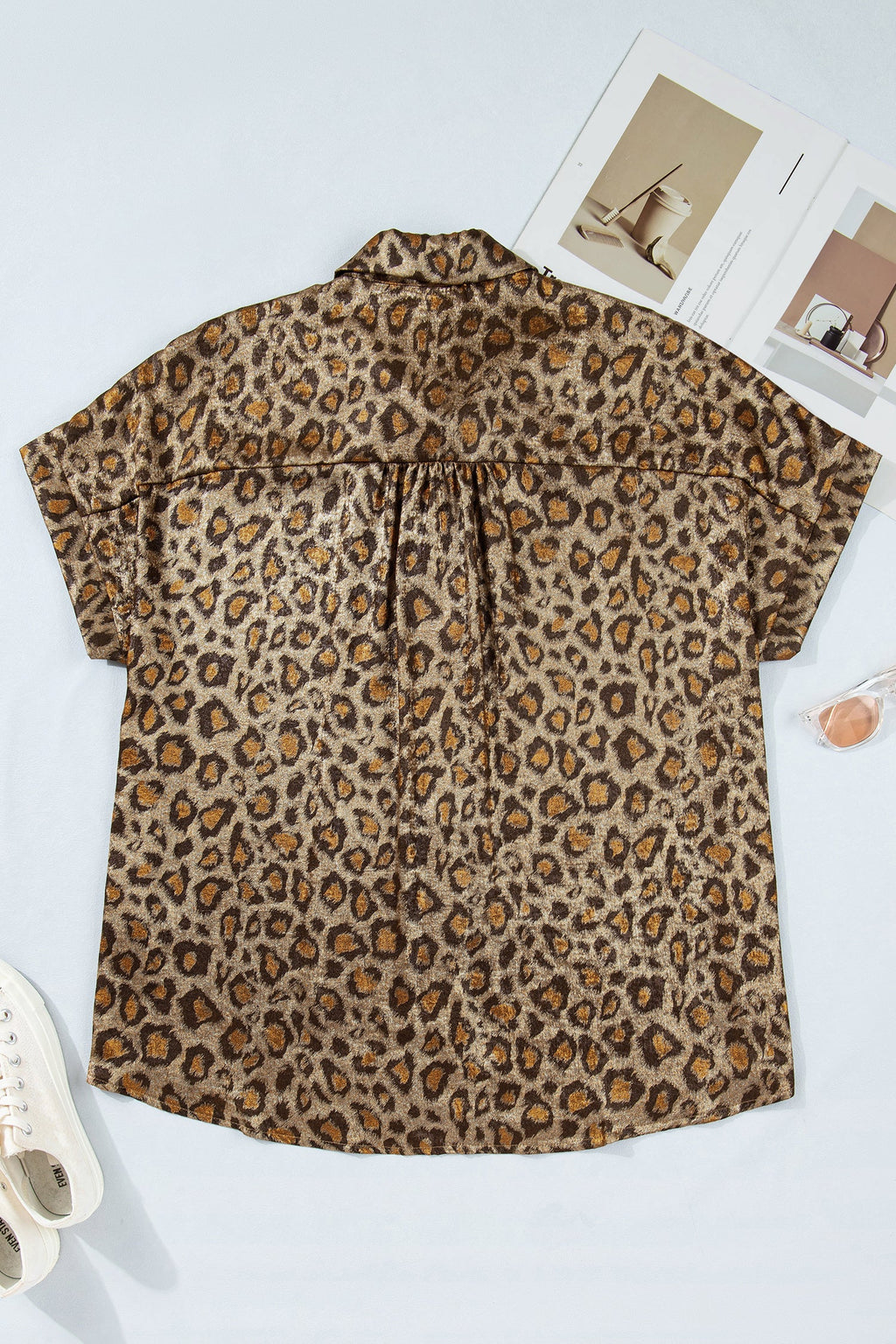 Plus Size Leopard Dolman Sleeve Buttoned Shirt