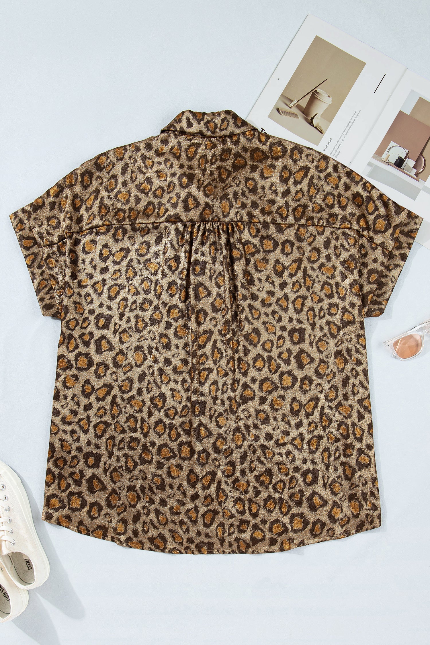 Plus Size Leopard Dolman Sleeve Buttoned Shirt