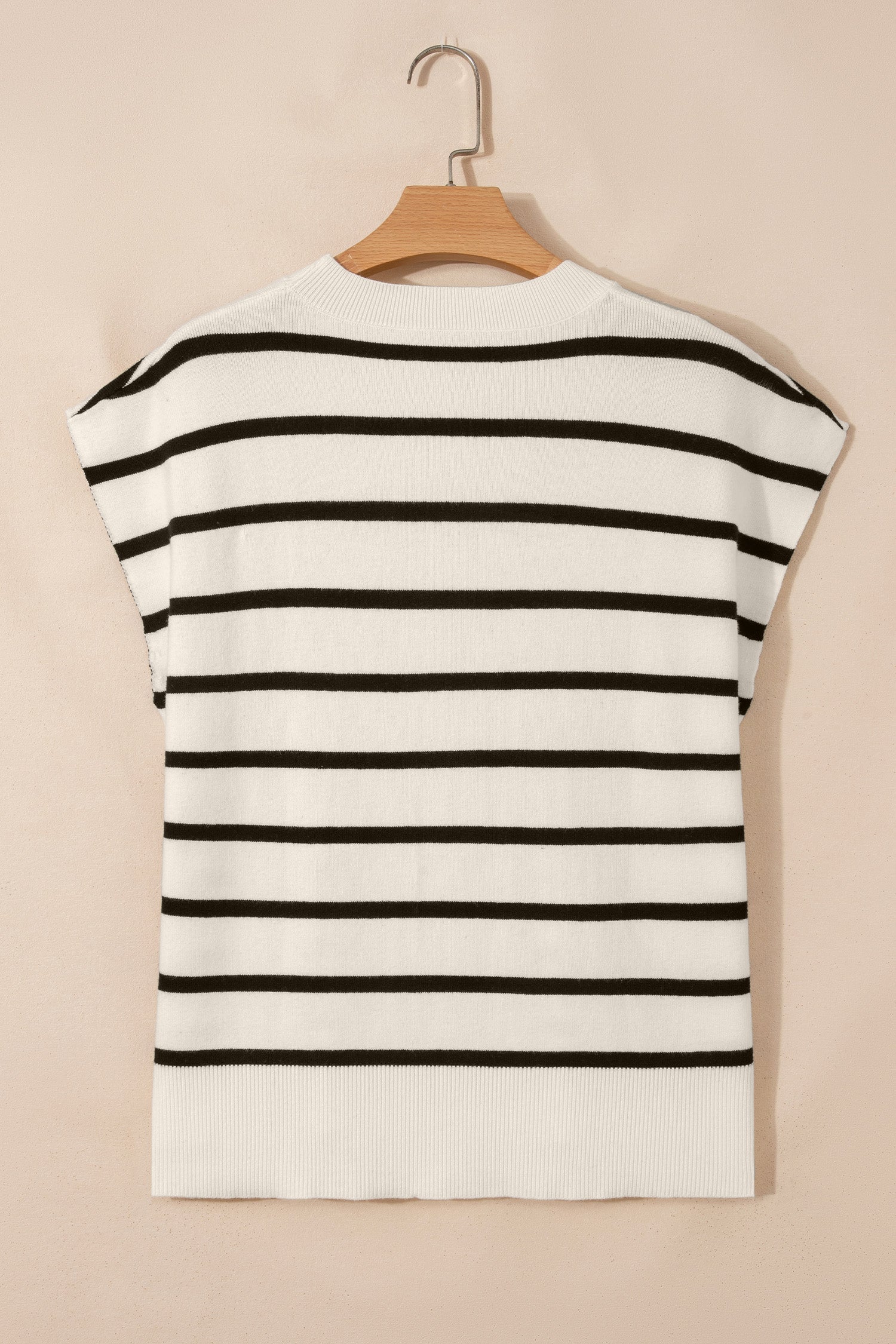 Stripe Side Slit Short Sleeve Sweater Tee