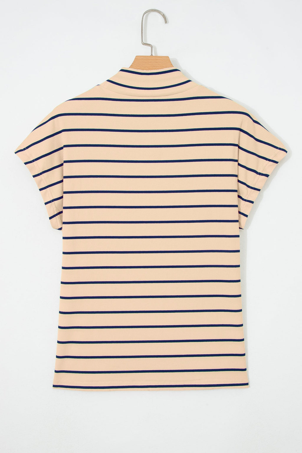 Stripe Mock Neck Short Sleeve Loose Top