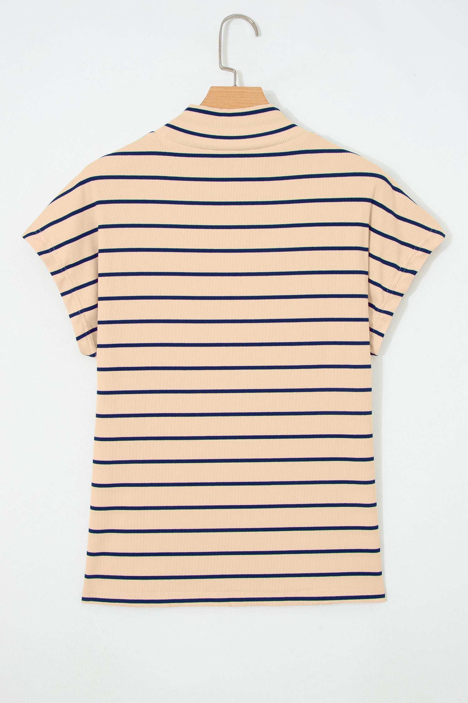 Stripe Mock Neck Short Sleeve Loose Top