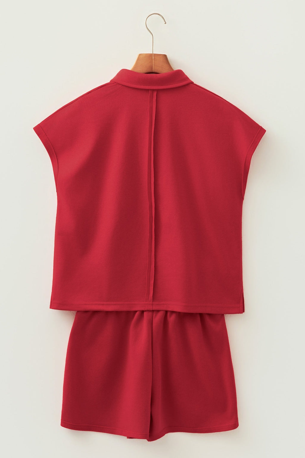 Solid Polo Tee & Elastic Waist Short Set