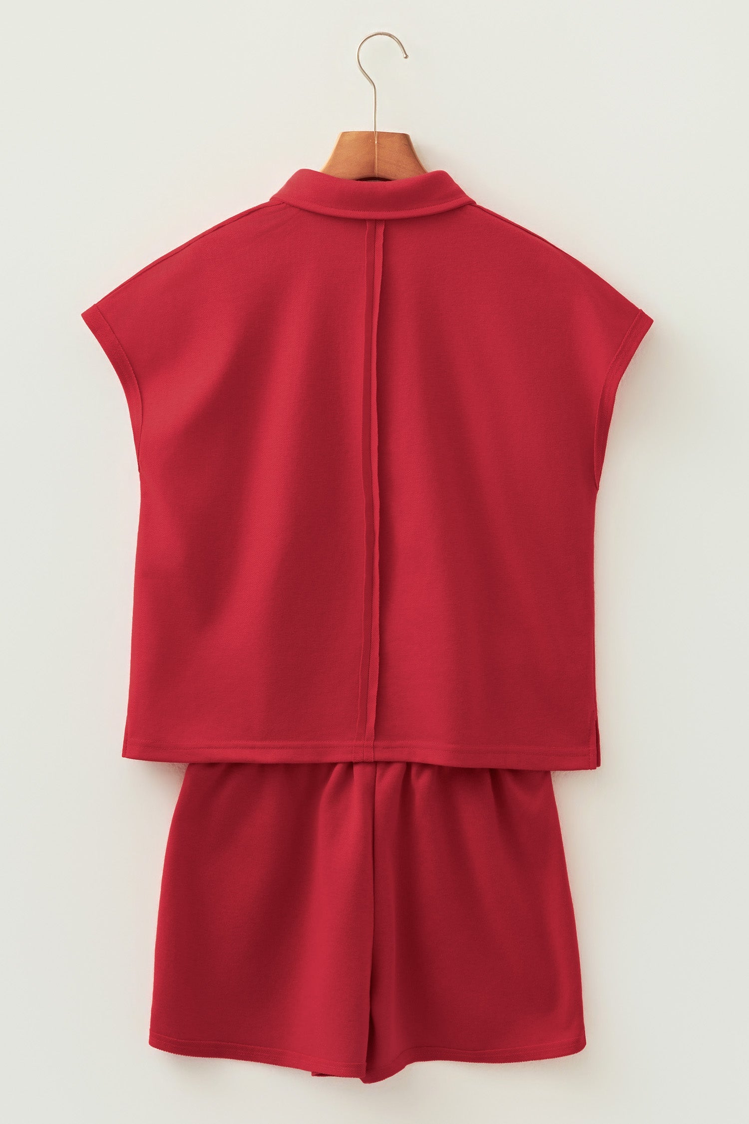 Solid Polo Tee & Elastic Waist Short Set