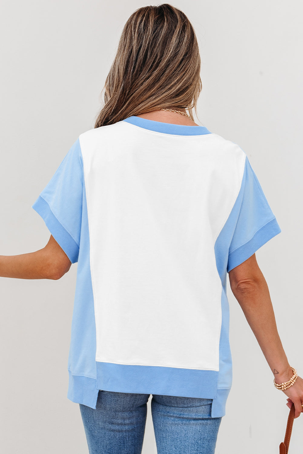 Colorblock Exposed Seam Crew Neck T-Shirt