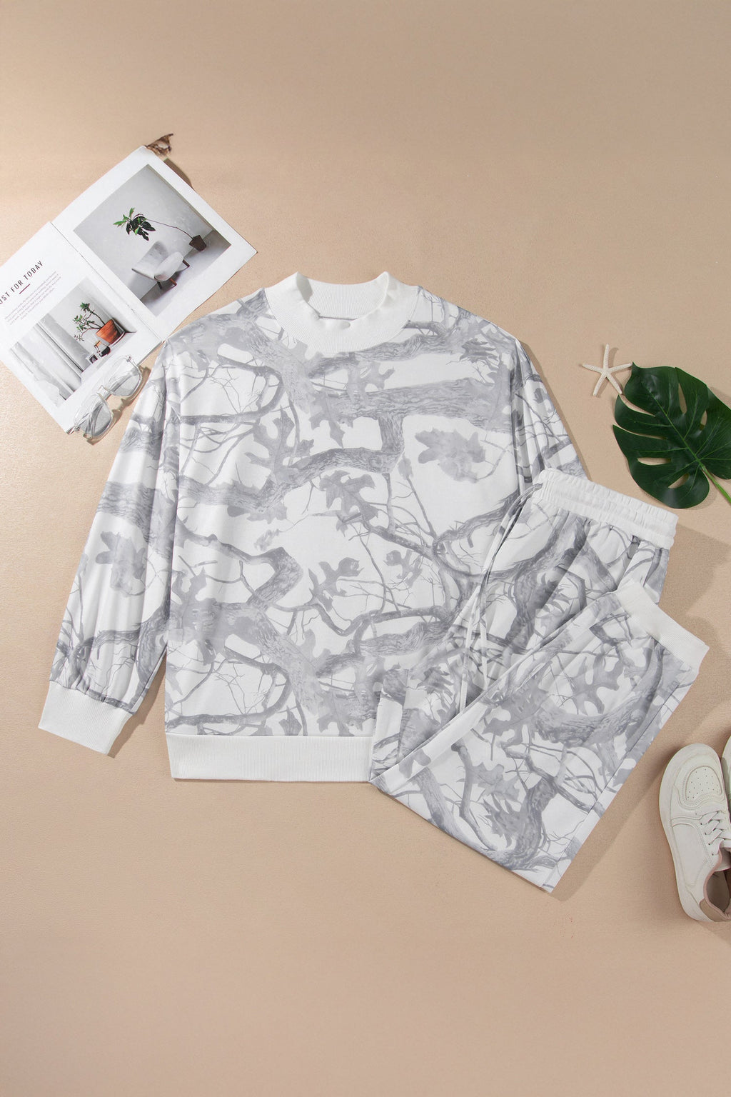 Plus Size Camo Long Sleeve Top and Pants Set
