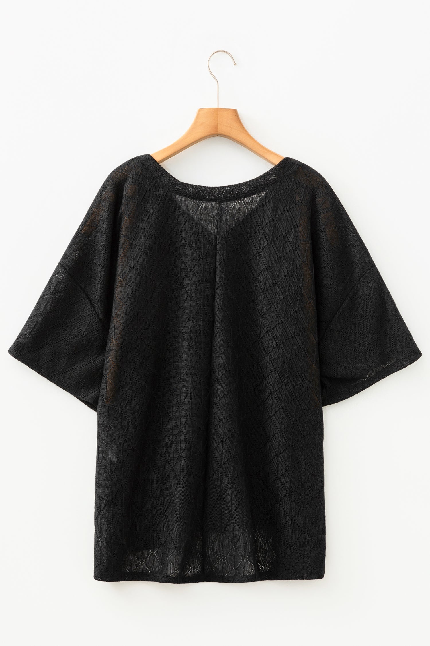 Plus Size Solid Pointelle Knit Rhombus V-Neck Top