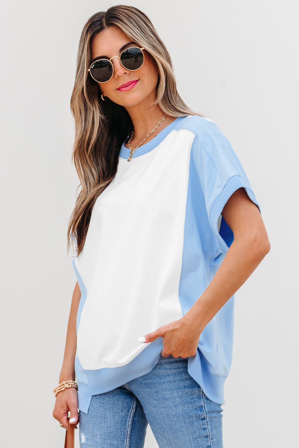 Colorblock Exposed Seam Crew Neck T-Shirt