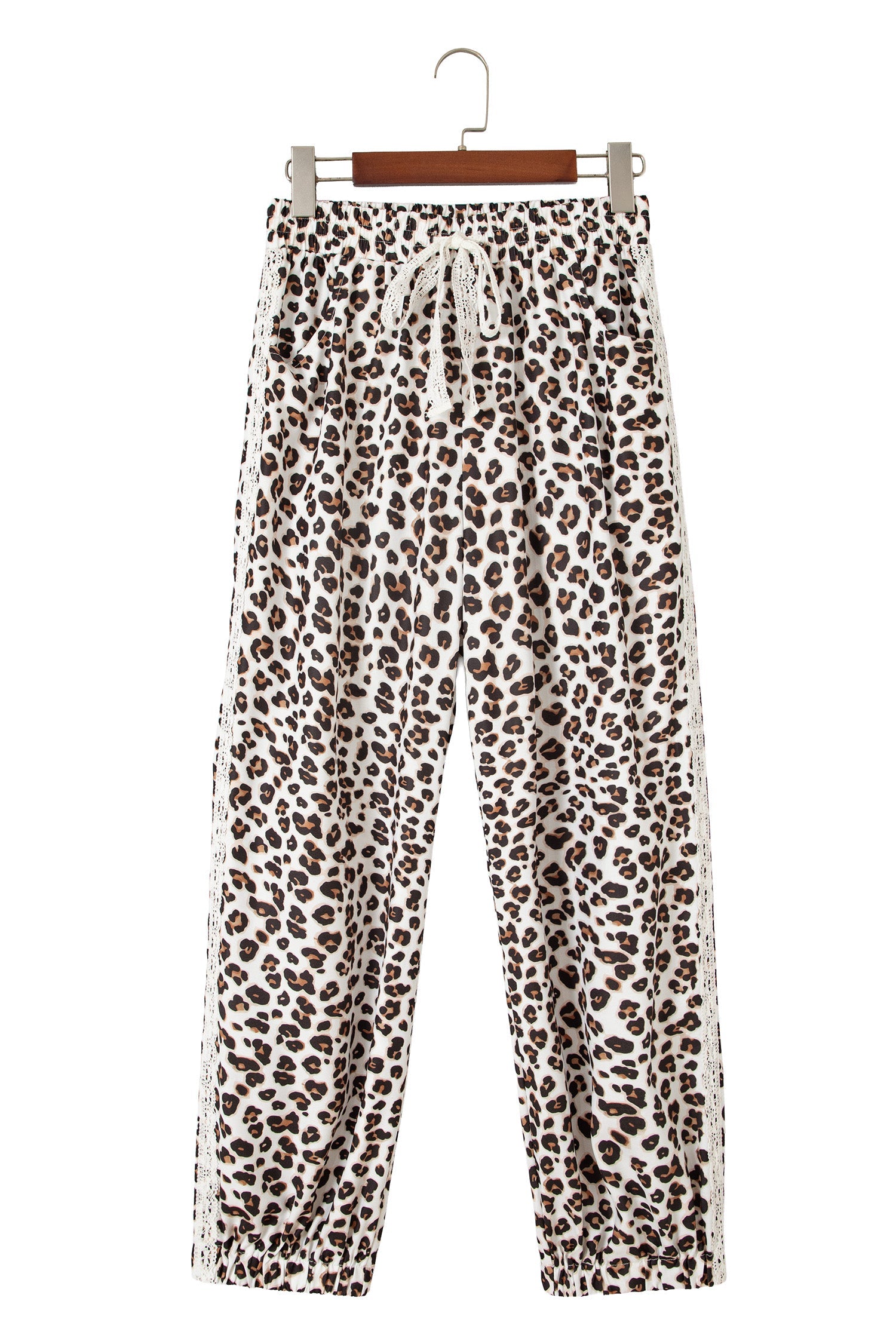 Leopard Lace Side Stripe Elastic Waist Jogger Pants