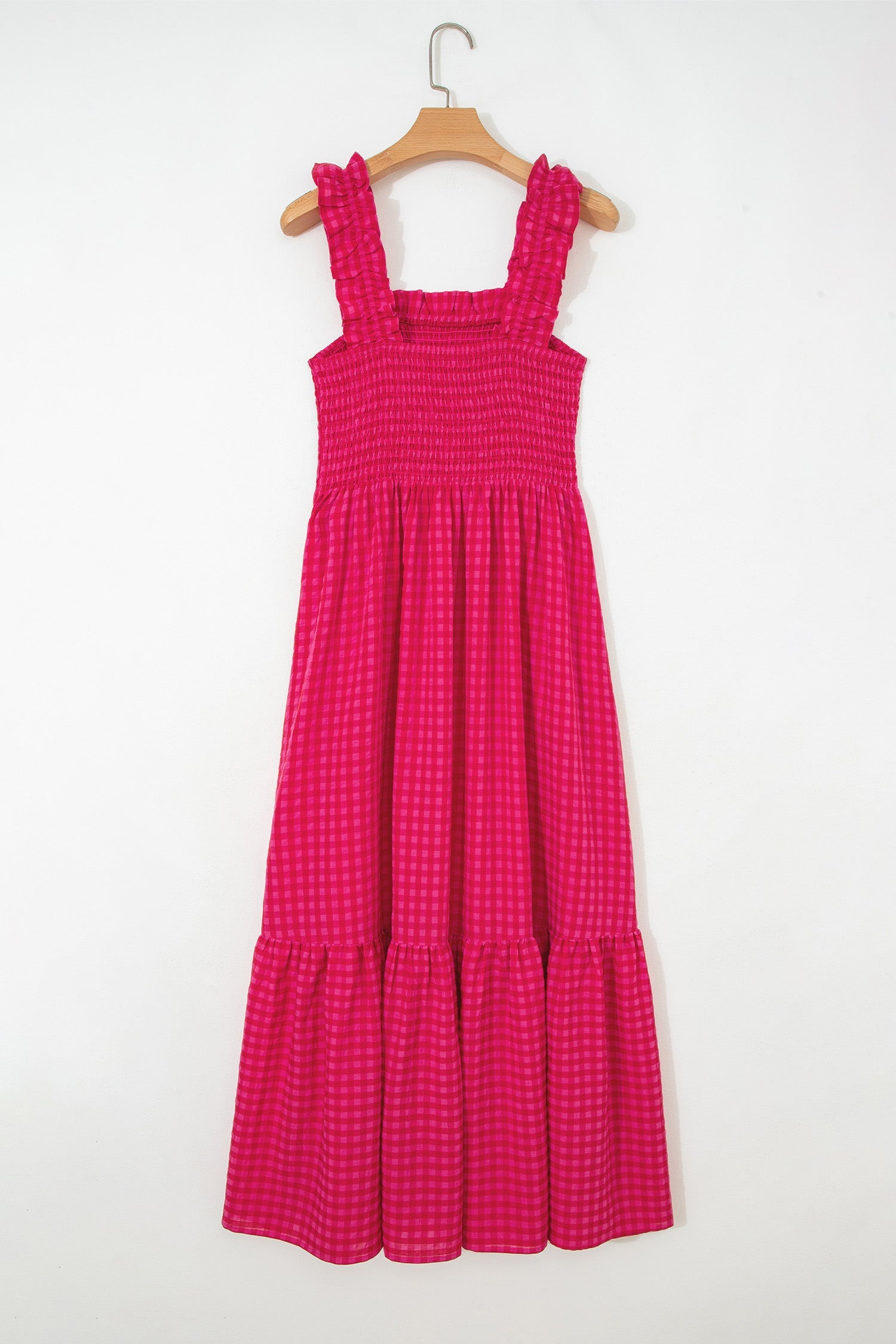Gingham Plaid Smocked Square Neck Sundress