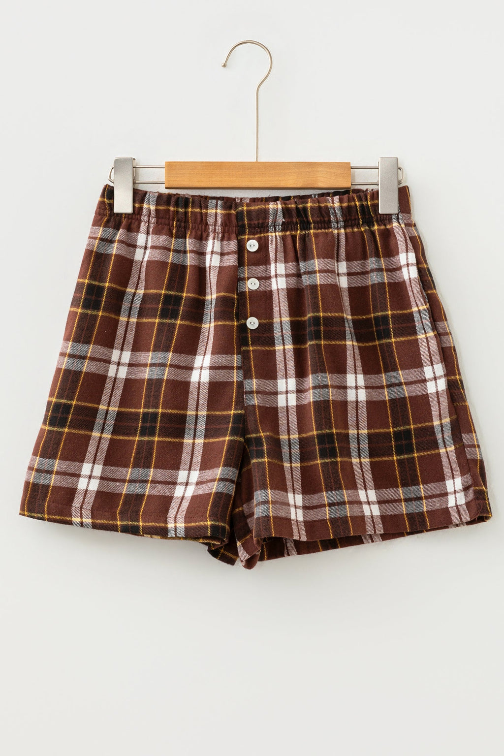 Plaid Button Front Elastic Waist Shorts