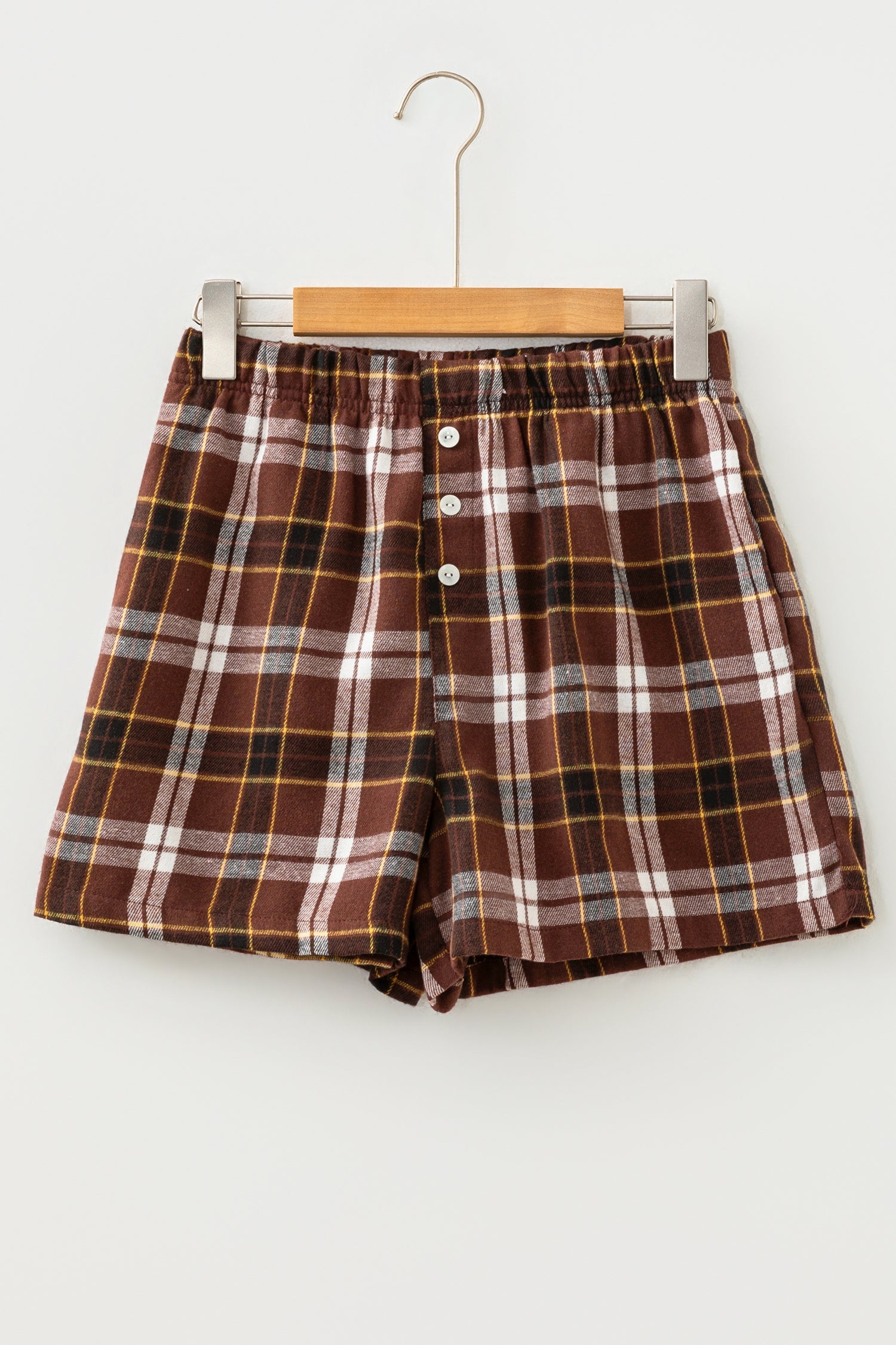 Plaid Button Front Elastic Waist Shorts